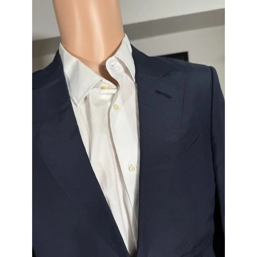 Tom Ford Navy Blue Linen Silk 2Pc Suit 38R US Notch Lapel 32x28.5 Pants O'connor